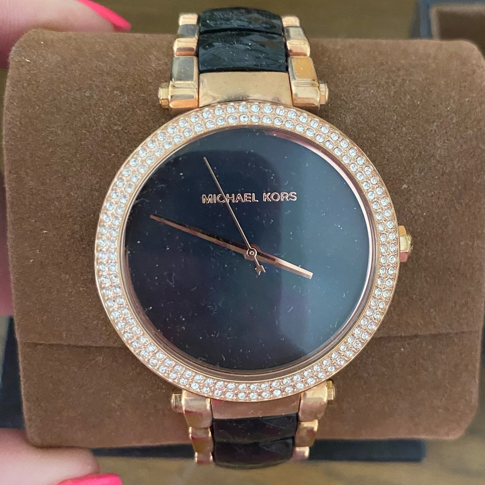 Black and gold with rhinestones Michale Kors watch